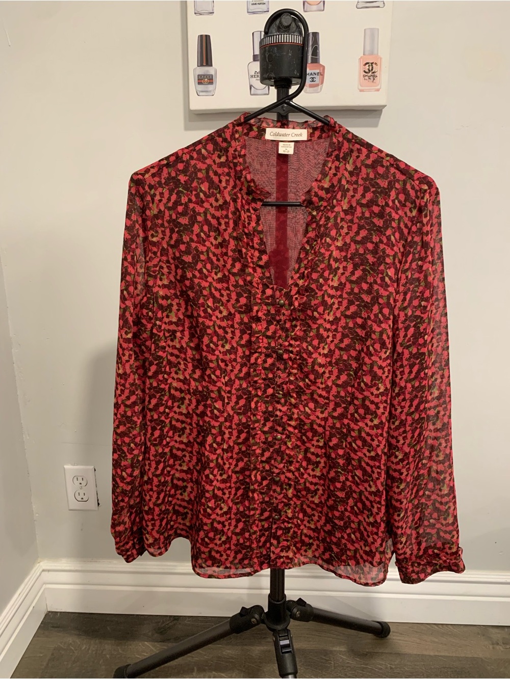 Coldwater Creek Red Floral Print Blouse -GB016